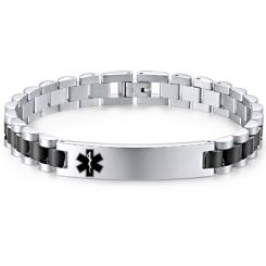 **COI Titanium Black Silver Medical Alert Bracelet With Steel Clasp(Length: 8.27 inches)-9990BB