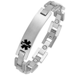 **COI Titanium Black/Gold Tone/Silver Medical Alert Bracelet With Steel Clasp(Length: 8.66 inches)-9994BB