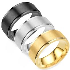 **COI Titanium Black/Gold Tone/Silver Polished Shiny Matt Step Edges Wedding Band Ring - JT055A