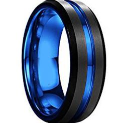 COI Titanium Black Blue Center Groove Beveled Edges Ring-JT1673A