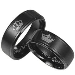 *COI Black Titanium King Queen Crown Step Edges Ring - JT4019