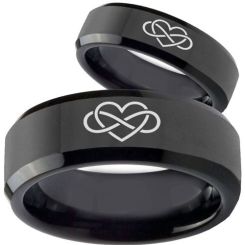 **COI Black Titanium Infinity Heart Beveled Edges Ring - 2058