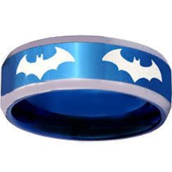 **COI Titanium Blue Silver Bat Man Beveled Edges Ring - JT4055
