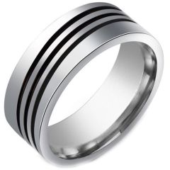 **COI Titanium Black Silver Ring With Triple Lines-8393BB