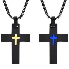 ***COI Titanium Black Gold Tone/Blue Cross Pendant-00150BB