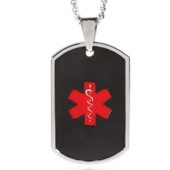 **COI Titanium Black Silver & Red Medical Alert Pendant-00015BB