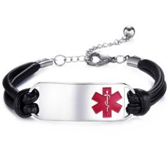***COI Titanium Medical Alert Genuine Leather Bracelet With Steel Clasp(Length: 7.87 inches)-00020BB