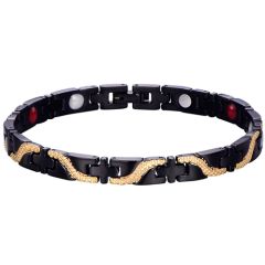 ***COI Titanium Black Gold Tone Bracelet With Steel Clasp(Length: 7.87 inches)-00032BB