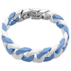 ***COI Titanium Bracelet With Blue & White Ceramic and Steel Clasp(Length: 7.08 inches)-00051BB