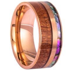 ***COI Titanium Black/Gold Tone/Rose/Silver Ring With Wood & Abalone Shell-00053BB