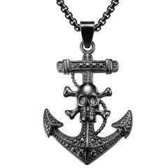 ***COI Titanium Black/Gold Tone Silver Skull & Anchor Pendant-00073BB
