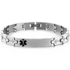 ***COI Titanium Medical Alert& Cross Bracelet With Steel Clasp(Length: 8.46 inches)-00082BB