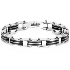 ***COI Titanium Black Silver Bracelet With Steel Clasp(Length: 8.85 inches)-00087BB