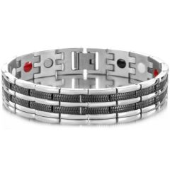 ***COI Titanium Black Silver Bracelet With Steel Clasp(Length: 8.27 inches)-00094BB