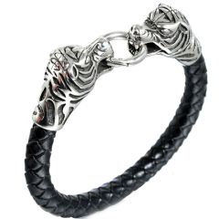 ***COI Titanium Tiger Head Genuine Leather Bracelet With Steel Clasp(Length: 8.27 inches)-00099BB