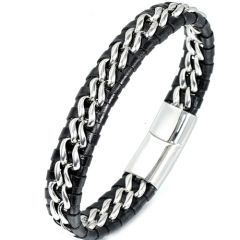 ***COI Titanium Genuine Leather Bracelet With Steel Clasp(Length: 8.27 inches)-00101BB