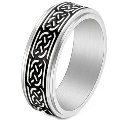 ***COI Titanium Black Gold Tone/Silver/Black Celtic Step Edges Ring-00111BB