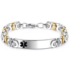 ***COI Titanium Gold Tone Silver Medical Alert Bracelet With Steel Clasp(Length: 8.07 inches)-00123BB