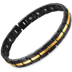 ***COI Titanium Black Gold Tone Bracelet With Steel Clasp(Length: 9.06 inches)-00127BB