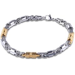 ***COI Titanium Gold Tone Silver Bracelet With Steel Clasp(Length: 9.45 inches)-00142BB