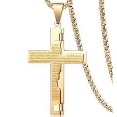 ***COI Titanium Black/Gold Tone/Silver Cross Prayer Pendant-00151BB