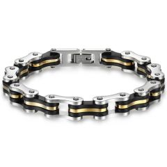 ***COI Titanium Black Gold Tone Silver Bracelet With Steel Clasp(Length: 8.27 inches)-00156BB