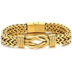 ***COI Titanium Black/Gold Tone/Silver Infinity Bracelet With Steel Clasp(Length: 8.66 inches)-00168BB
