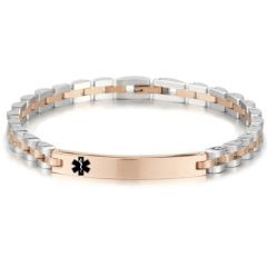 ***COI Titanium Black/Gold Tone/Rose Silver Medical Alert Genuine Leather Bracelet With Steel Clasp(Length: 7.87 inches)-00174BB