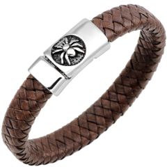 ***COI Titanium Black Silver Spider Genuine Leather Bracelet With Steel Clasp(Length: 8.27 inches)-00178BB