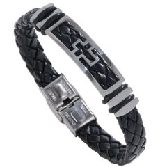 ***COI Titanium Cross Genuine Leather Bracelet With Steel Clasp(Length: 8.07 inches)-00180BB