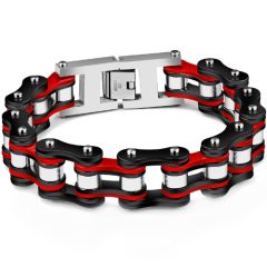 ***COI Titanium Black Red Silver Bracelet With Steel Clasp(Length: 8.66 inches)-00196BB