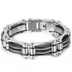 ***COI Titanium Black Silver Wire Bracelet With Steel Clasp(Length: 8.27 inches)-00197BB