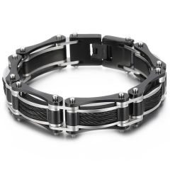 ***COI Titanium Black Silver Wire Bracelet With Steel Clasp(Length: 8.27 inches)-00198BB