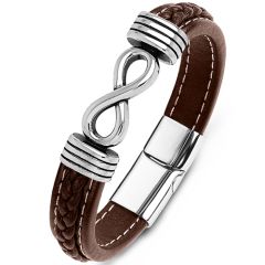 ***COI Titanium Infinity Genuine Leather Bracelet With Steel Clasp(Length: 8.46 inches)-00201BB