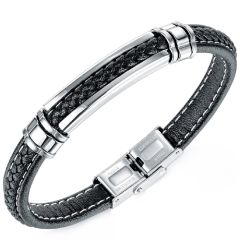 ***COI Titanium Genuine Leather Bracelet With Steel Clasp(Length: 8.46 inches)-00210BB