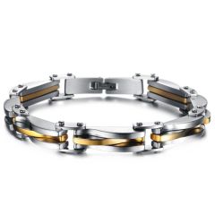 ***COI Titanium Gold Tone/Silver Bracelet With Steel Clasp(Length: 8.66 inches)-00211BB