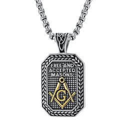 ***COI Titanium Silver/Gold Tone/Silver Gold Tone Masonic Freemason Pendant-00214BB