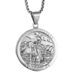 ***COI Titanium Gold Tone/Silver Saint Christopher Protect Us Pendant-00223BB