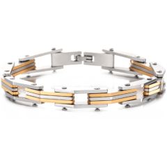 ***COI Titanium Gold Tone Silver Bracelet With Steel Clasp(Length: 8.78 inches)-00227BB