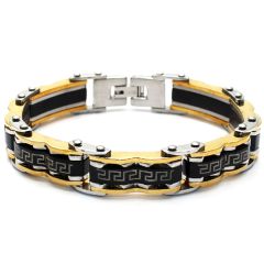 ***COI Titanium Black Gold Tone Silver Greek Key Pattern Bracelet With Steel Clasp(Length: 8.66 inches)-00231BB
