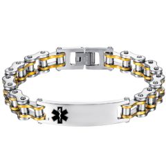 ***COI Titanium Gold Tone Silver Medical Alert Bracelet With Steel Clasp(Length: 9.05 inches)-00232BB
