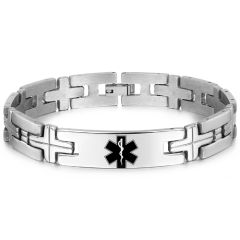 ***COI Titanium Cross Medical Alert Bracelet With Steel Clasp(Length: 9.05 inches)-00234BB