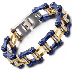 ***COI Titanium Blue Gold Tone Silver Bracelet With Steel Clasp(Length: 8.46 inches)-00244BB