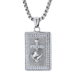 ***COI Titanium Gold Tone/Silver Cross Prayer Pendant With Cubic Zirconia-00254BB