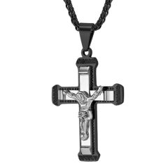 ***COI Titanium Black/Gold Tone Silver Jesus Cross Pendant-00255BB
