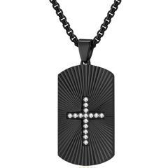 ***COI Titanium Black/Gold Tone/Silver Cross Tag Pendant With Cubic Zirconia-00256BB