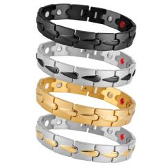 ***COI Titanium Black/Black Silver/Gold Tone/Gold Tone Silver Bracelet With Steel Clasp(Length: 8.27 inches)-00264BB