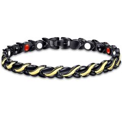 ***COI Titanium Black Gold Tone Bracelet With Steel Clasp(Length: 8.27 inches)-00265BB