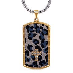 ***COI Gold Tone Titanium Camo & Cross Tag Pendant-00272BB