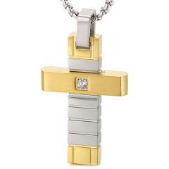 ***COI Titanium Gold Tone Silver Cross Pendant With Cubic Zirconia-00273BB